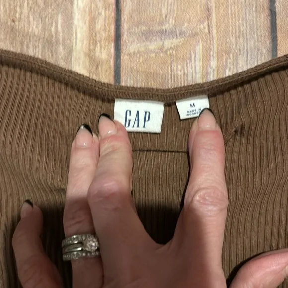 Gap medium ribbed stretch maxi dress brown short sleeve - Picture 2 of 3